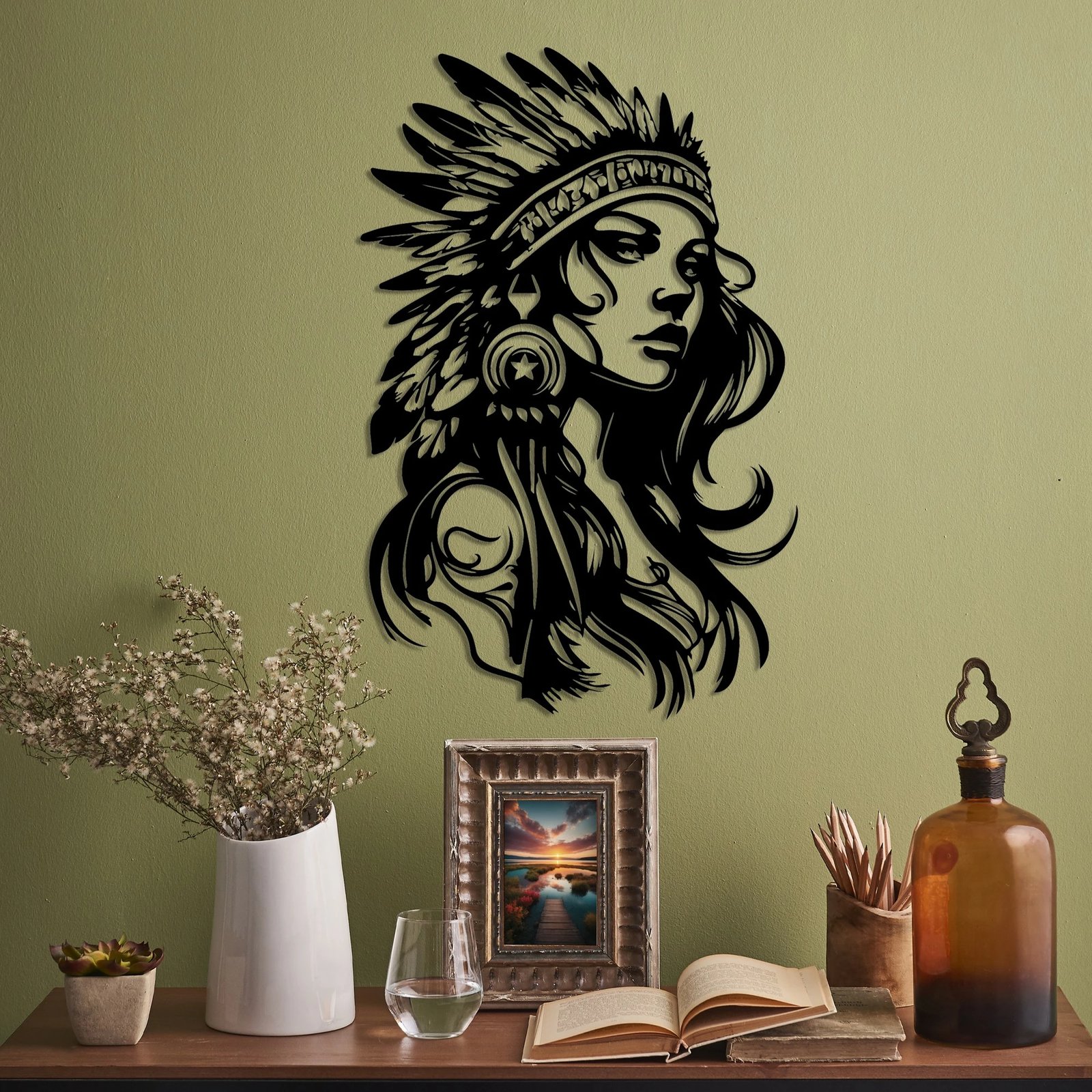 Aksesor dekorativ metalik për mur Wallity, Native, ngjyrë e zezë, 35x56cm