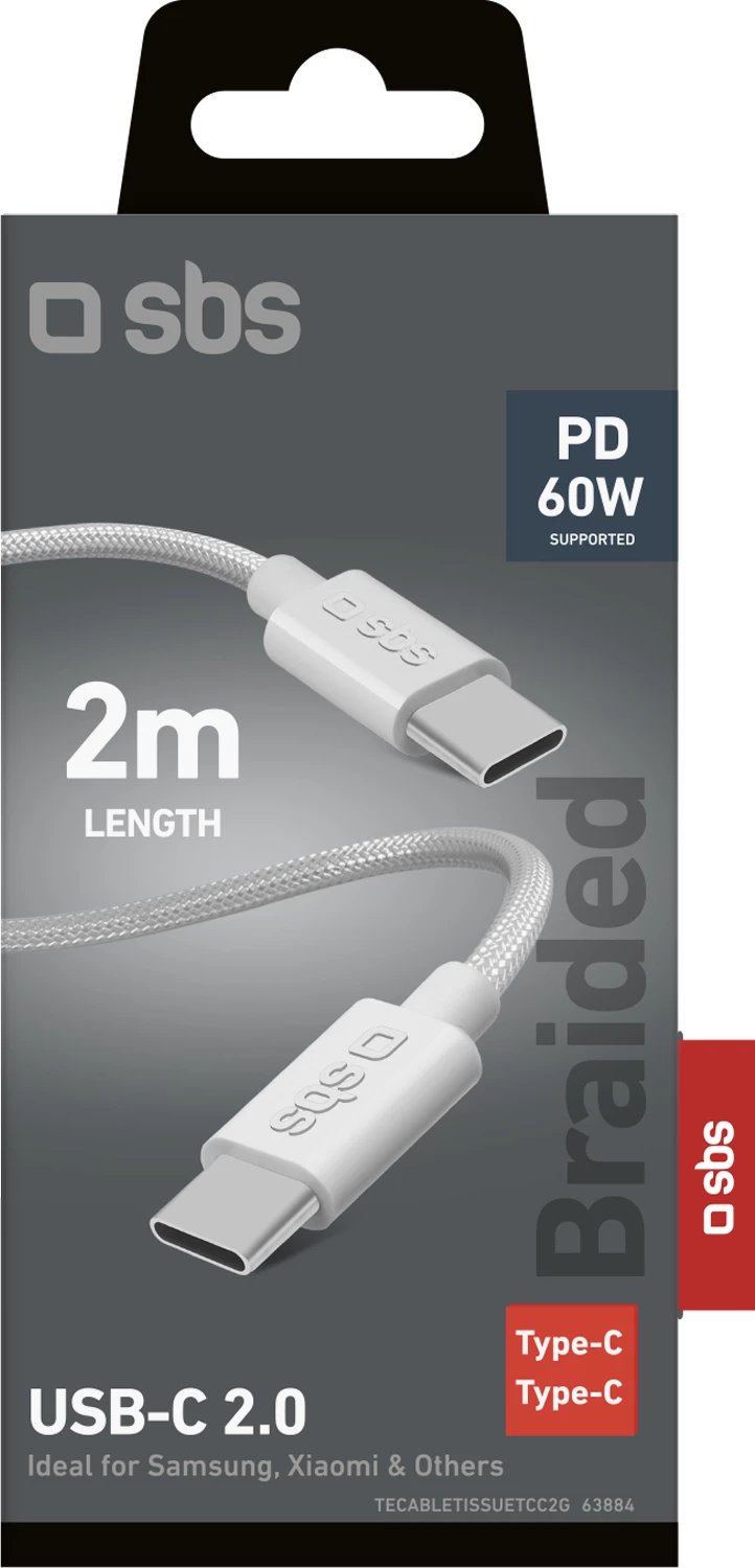 Kabllo USB-C në USB-C SBS TECABLETISSUETCC2G, 2m, 60W, Gri
