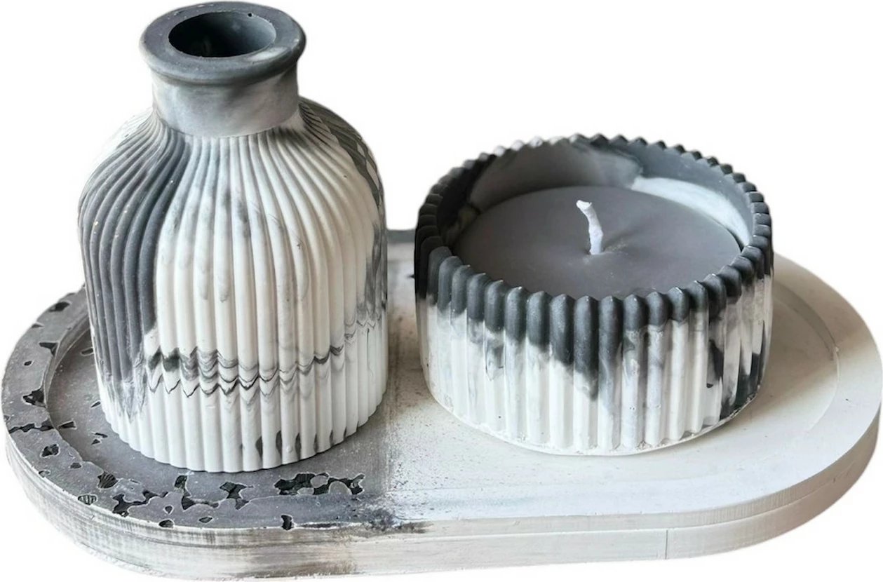 Set qirinjsh (3 copë), Evila Originals, Glamour Candle 11ST, gri dhe bardhë