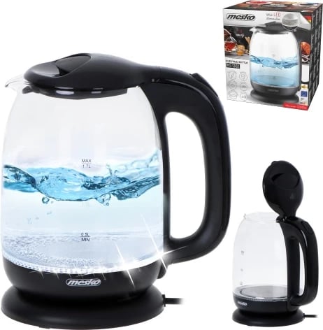 Vlojëse uji elektrike, Mesko, MS 1302, 1.7 L, xhami, 2200 W, e zezë