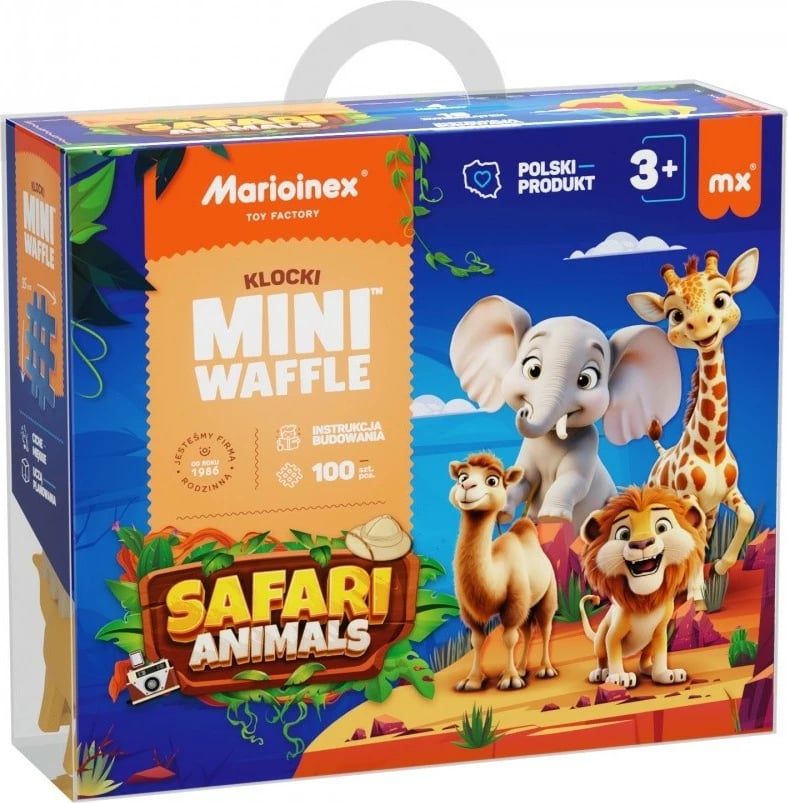 Set lodrash ndërtimi Marioinex Mini Waffle Safari Animals, 100 pjesë