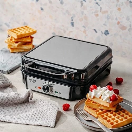 Hekur për waffle Adler AD 3083, 1800 W, Katër waffle, Argjendtë