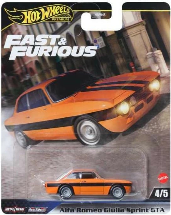 Makine lodër Hot Wheels Fast & Furious Alfa Romeo Giulia Sprint GTA, 1:64, portokalli/zezë