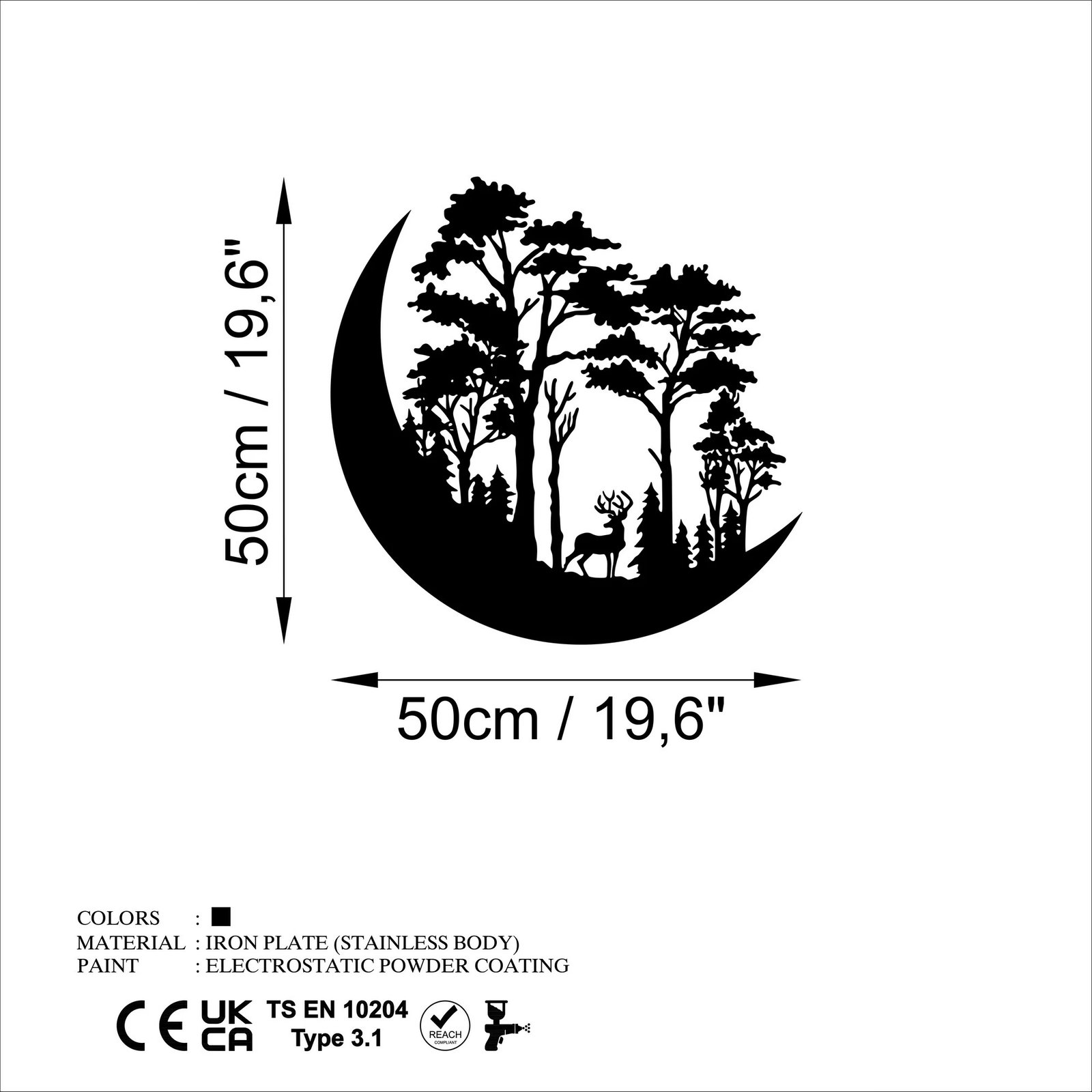 Aksesor dekorativ metalik për mur, Wallity, The Wild Nature 1 - M, ngjyrë e zezë, 50x50cm