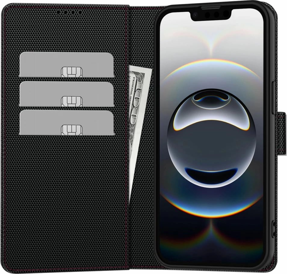 Mbështjellës Tech-Protect Wallet RS për iPhone 16e, eko-lëkurë, e zezë/kuqe