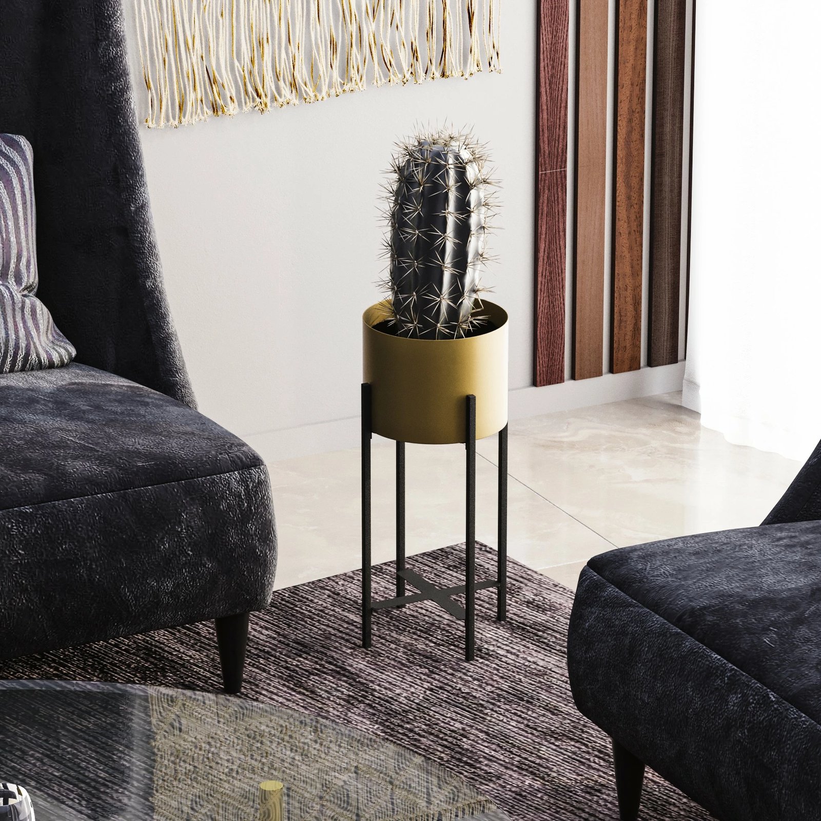 Vazo dekorative Aberto Design, GED-026-A, e zezë dhe e artë, metal