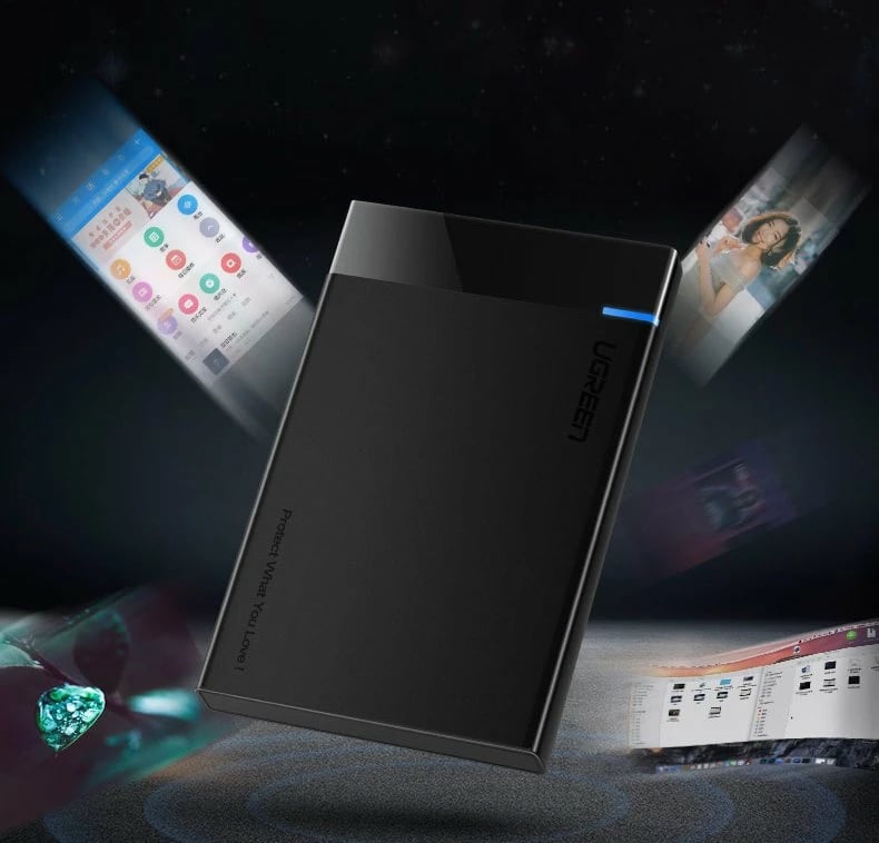 Kasë Ugreen US221 30848 për HDD/SSD 2.5", USB 3.2 Gen 1, me kabllo 0.5m, e zezë