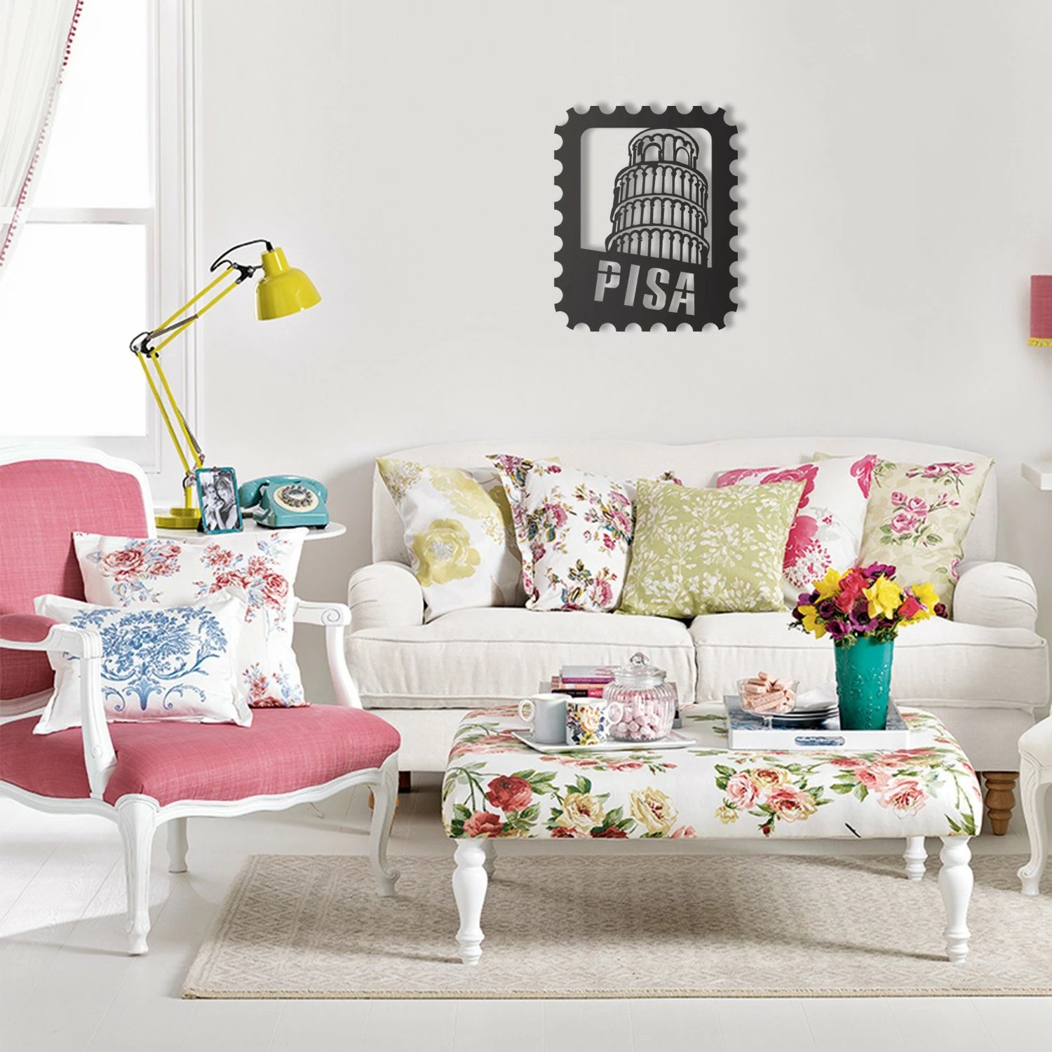 Aksesor dekorativ metalik për mur, Pisa Stamp, Wallity, ngjyrë e zezë