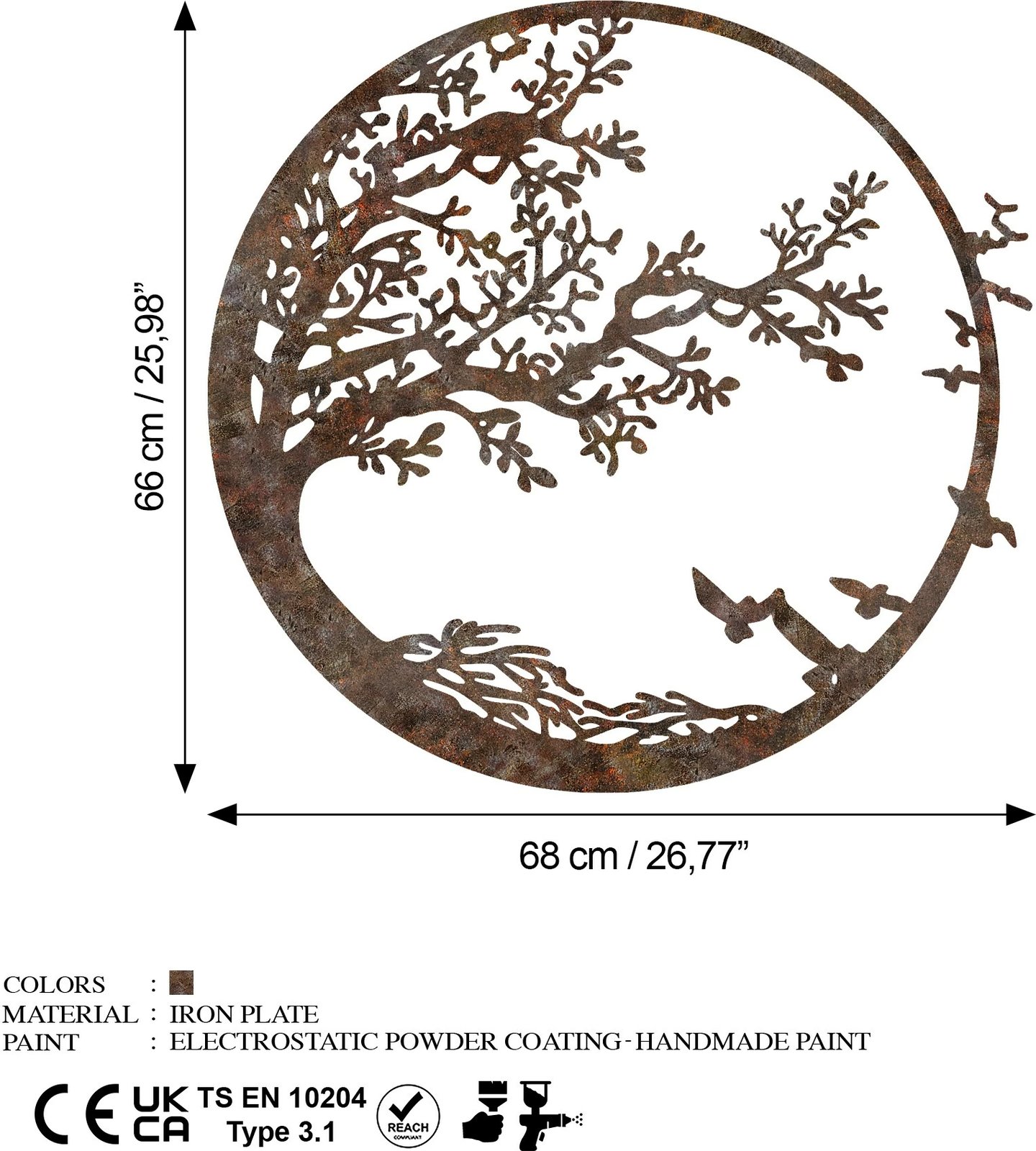 Aksesor dekorativ metalik për mur, Wallity, pemë me efekt të ndryshkur