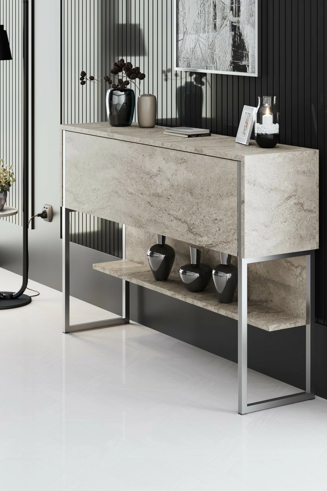 Komodë Hanah Home, Luxe, travertin dhe argjend