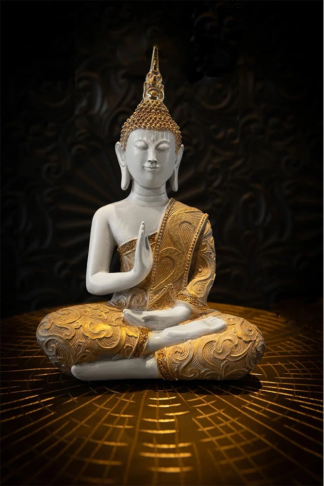 Dekor Buda, polirezine, bezhë, ar, vjollcë, 22x12x34cm