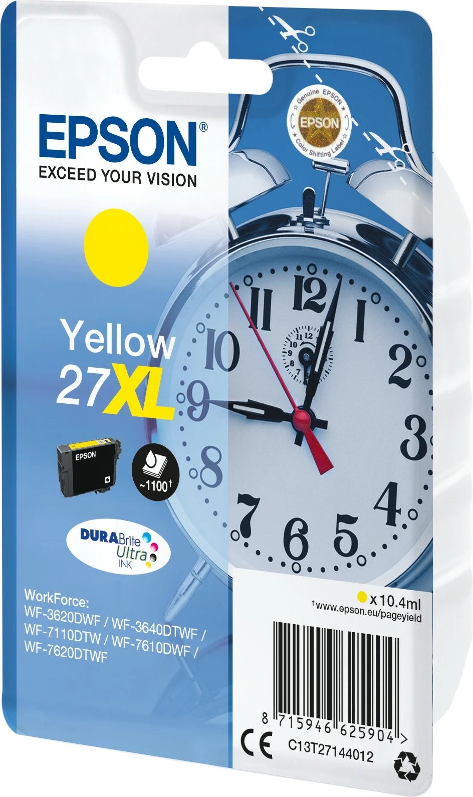 Kasetë bojë Epson 27XL, DURABrite Ultra, Verdhë