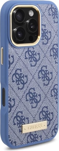 Mbështjellës Guess 4G Logo Plate MagSafe për iPhone 16 Pro Max, Kaltër