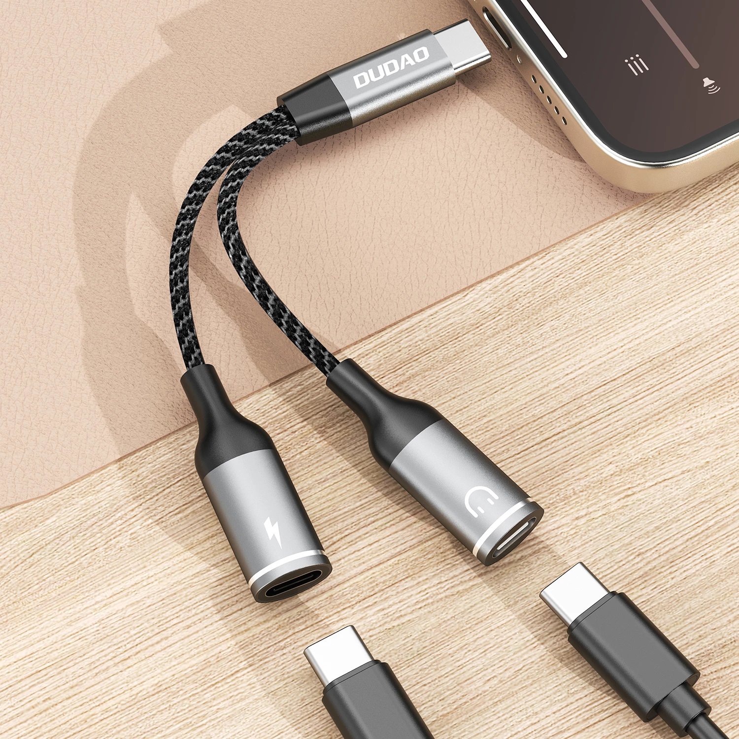 Adapter USB-C Dudao L13C+ 2-në-1, 1.2m, Gri
