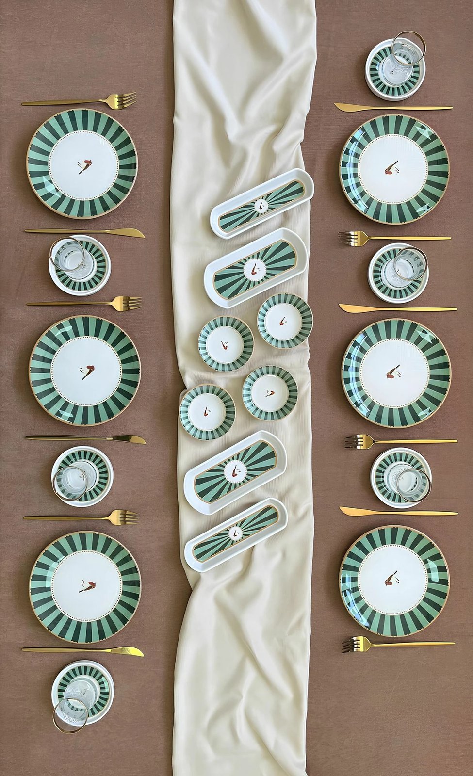 Set mëngjesi 20 pjesësh, Hermia Concept, Love Bird 20 KH, ngjyrë e bardhë dhe e gjelbër