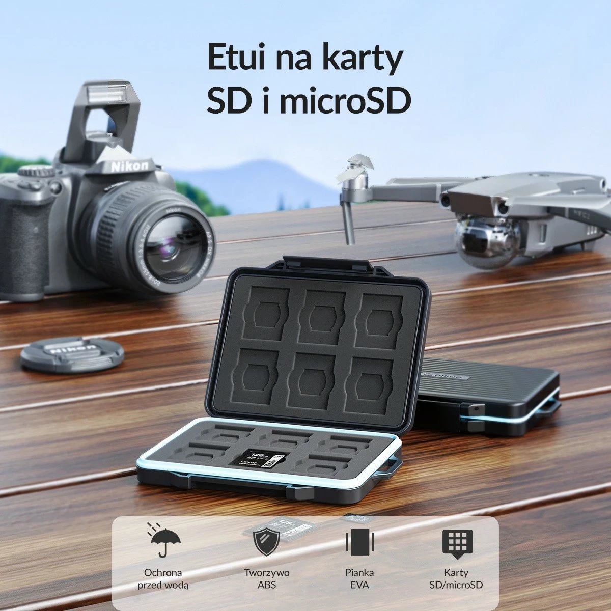 Mbështjellës Orico për karta memorie, 4*SD, 13*microSD, ngjyrë zezë-blu Mbështjellës Orico për karta memorie, 4*SD, 13*microSD, ngjyrë zezë-blu