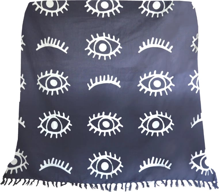 Batanije dekorative Eyes, pambuk, blu e bardhë, 130x170cm