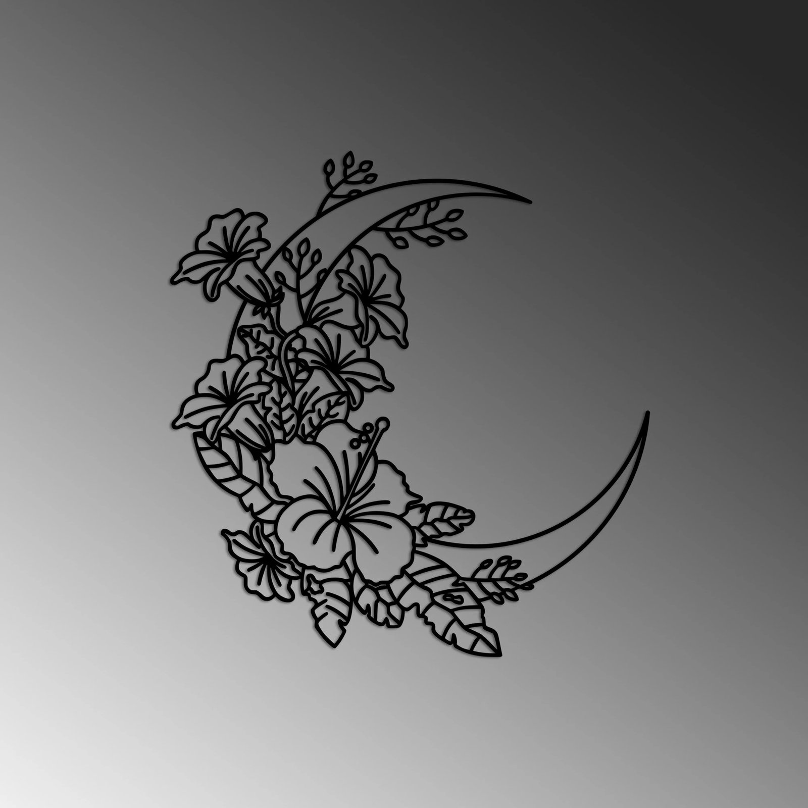 Aksesor dekorativ metalik për mur, lule hëna, Wallity, i zi, 50x47cm