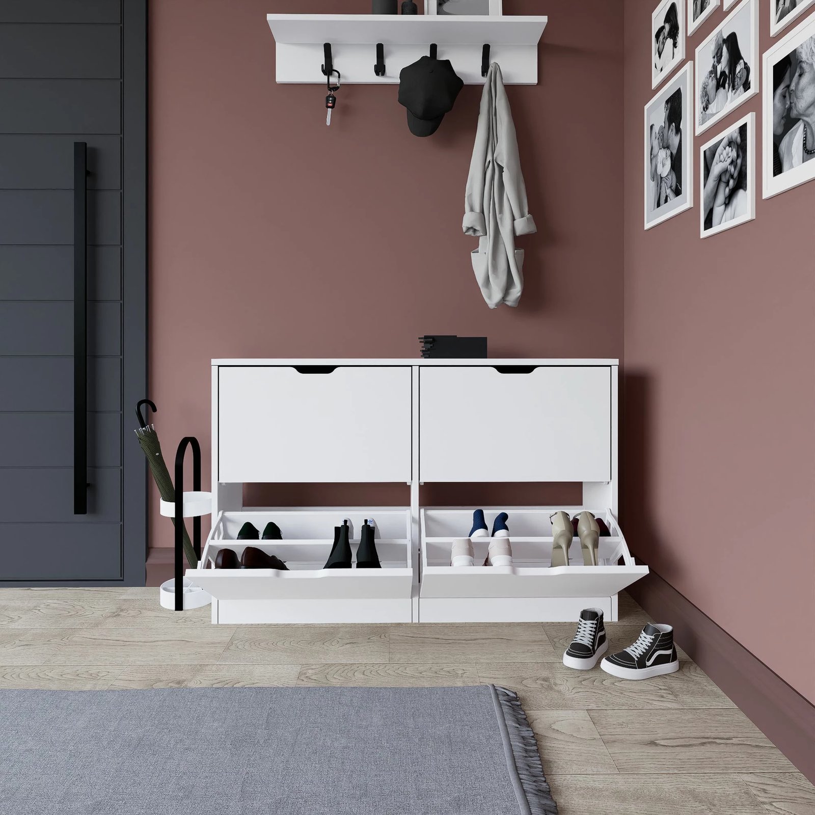 Dollap këpucësh Hanah Home, Duru 1600-50, ngjyrë e bardhë mat