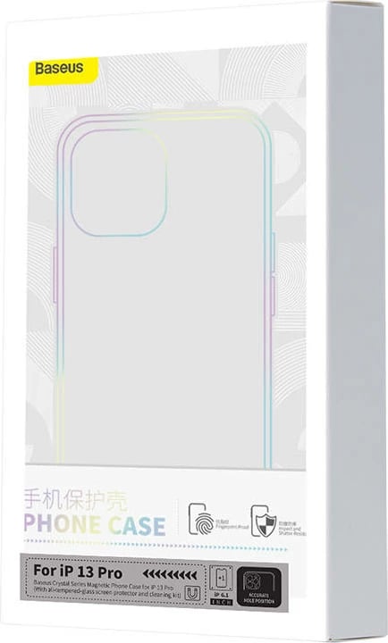 Mbështjellës Baseus Magnetic Crystal Clear për iPhone 13 Pro, transparent, me xham të fortë dhe set pastrimi