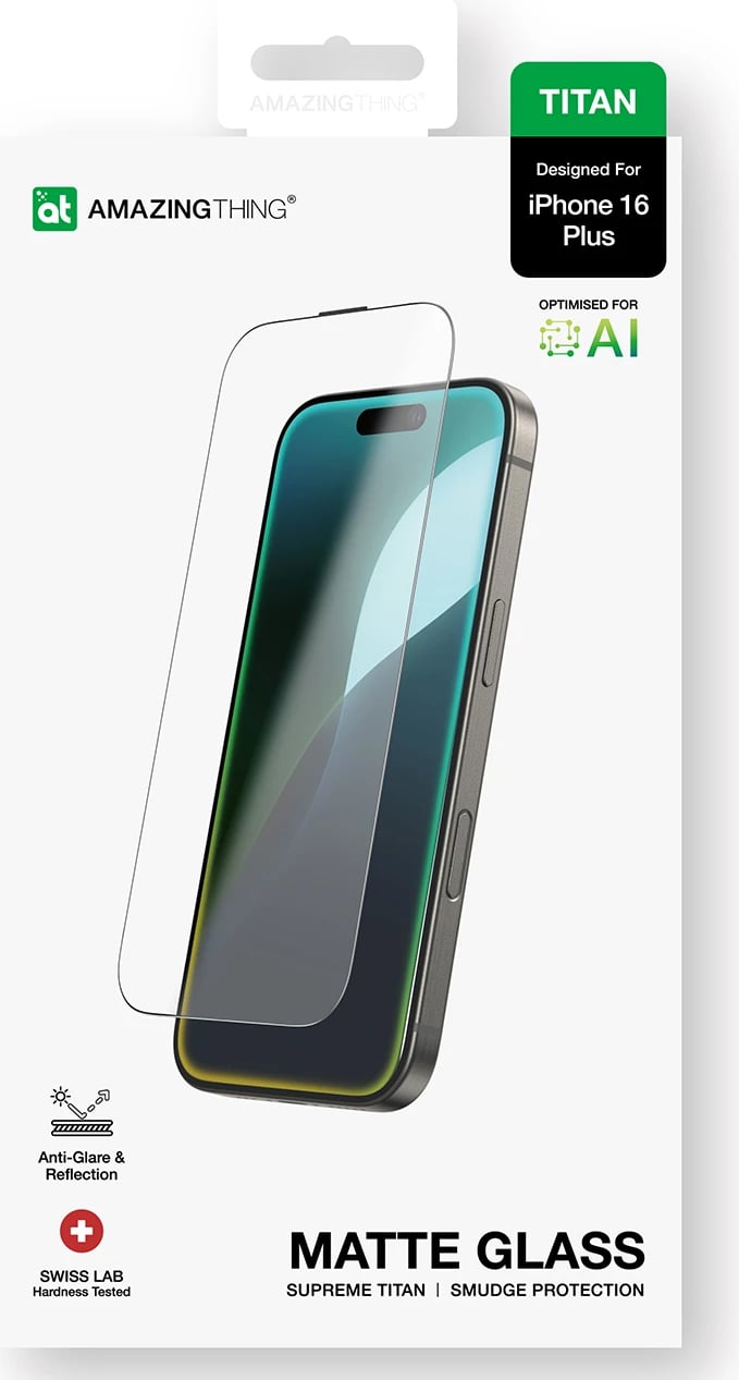 Xham i temperuar AmazingThing Titan Matte Glass për iPhone 16 Plus, transparent/mat