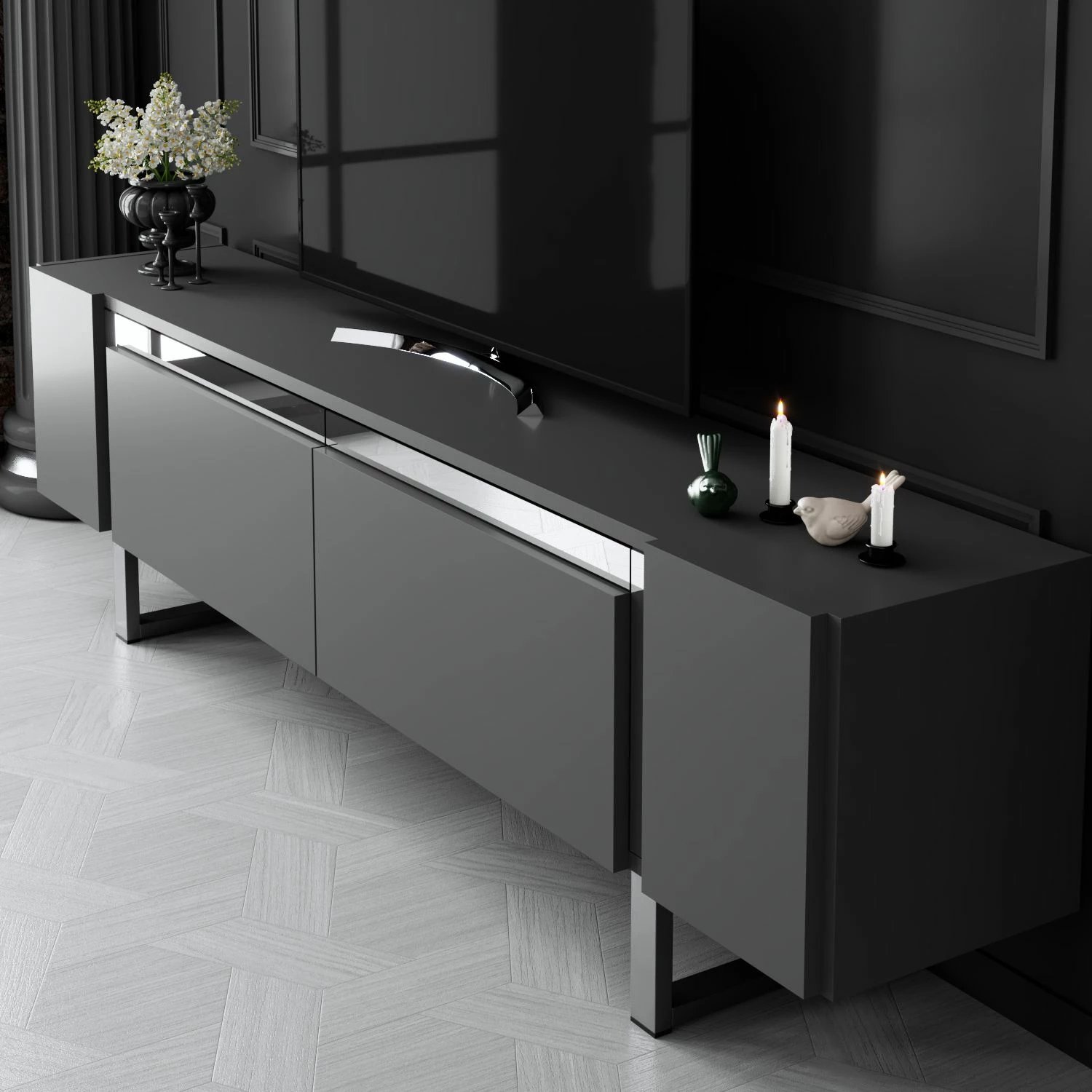 Komodë TV Hanah Home, Yildiz, antracit, argjend