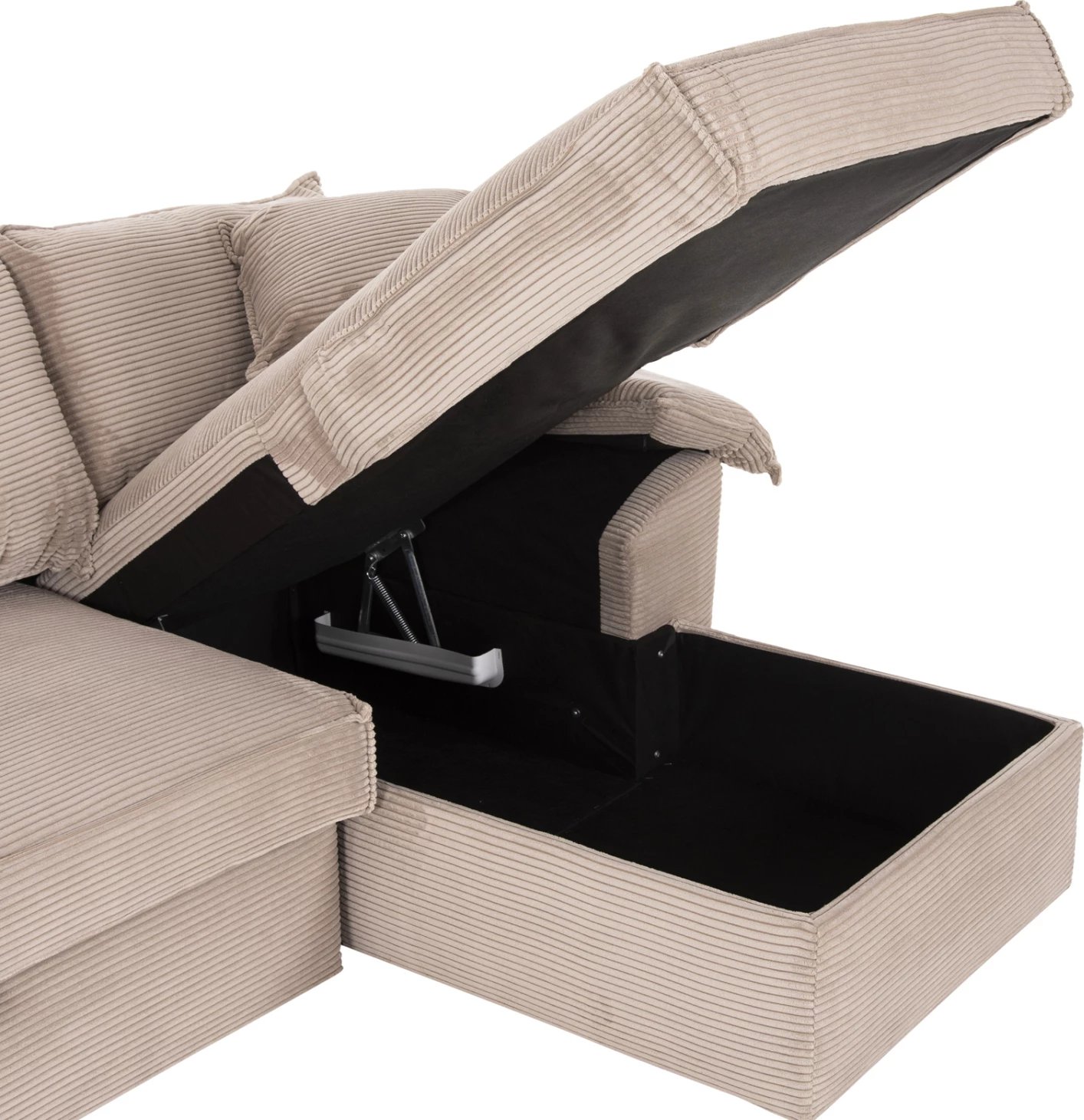 Divan qoshe me shtrat dhe hapësirë ruajtjeje ALDO FH3276.01R, pëlhurë bezhë, 256x91-159x87H cm