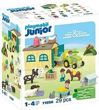 Set lodrash Playmobil Junior 71656, aventurë ferme me traktor, rimorkio dhe kafshë, 29 pjesë