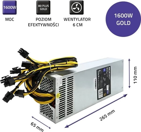 Furnizues Qoltec 50177 PCI-E Smart 1600W, 80 Plus Gold, Argjendtë Furnizues Qoltec 50177 PCI-E Smart 1600W, 80 Plus Gold, Argjendtë
