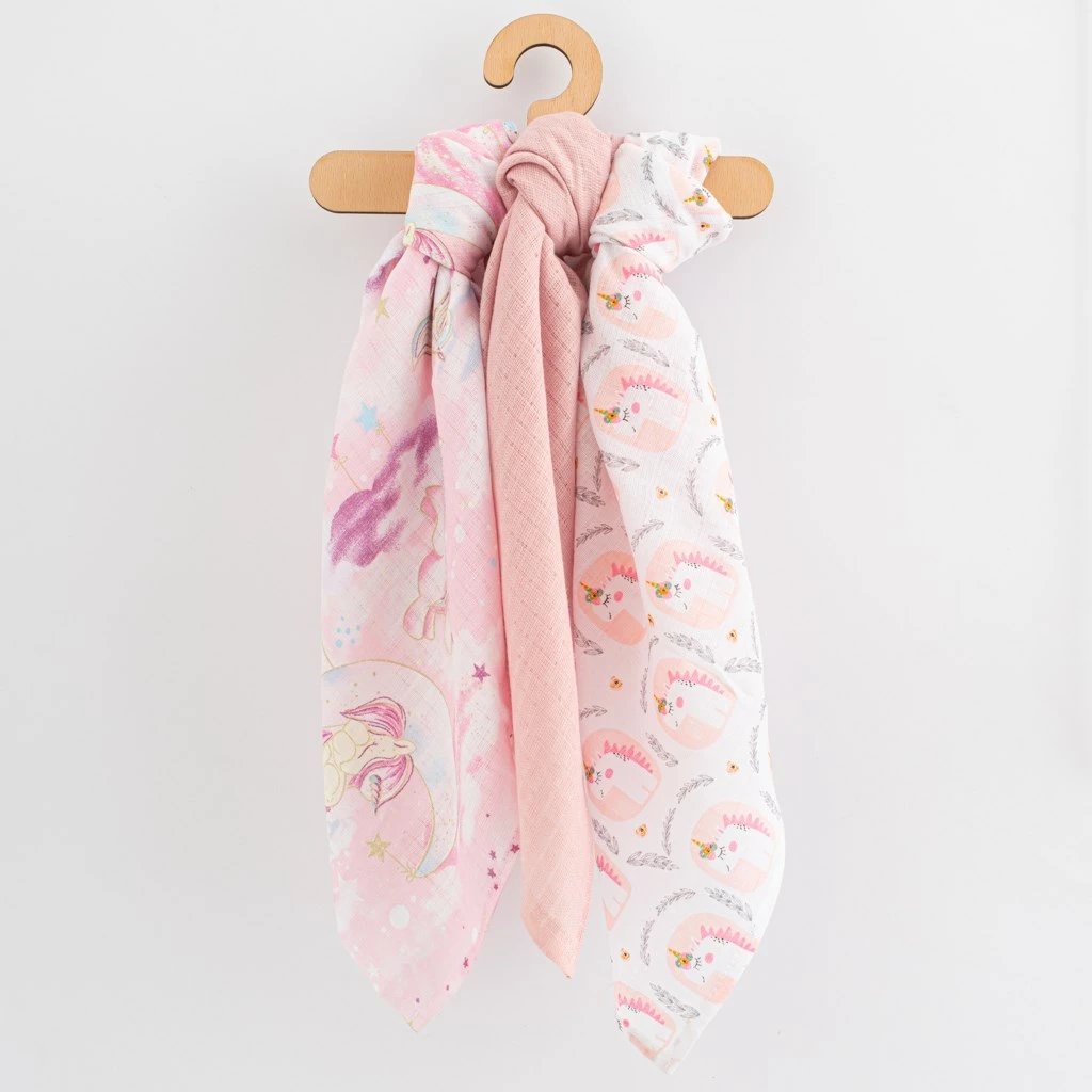 Pelenë pambuku, New Baby, 70x80 cm, 100% pambuk, print, rozë, set 3 copë