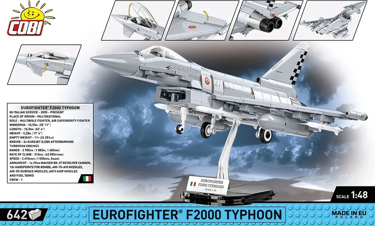 Set blloqesh ndërtimi, Cobi, Eurofighter F2000 Typhoon 5849, 642 copa, shkallë 1:48, seri Armed Forces, plastikë, gri