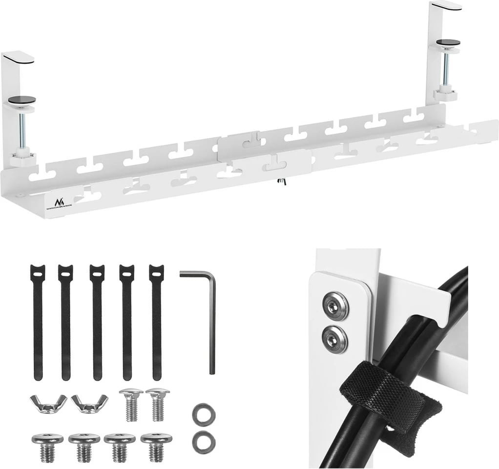 Organizues kabllosh nën tavolinë Maclean MC-103 W, çelik, i bardhë Organizues kabllosh nën tavolinë Maclean MC-103 W, çelik, i bardhë