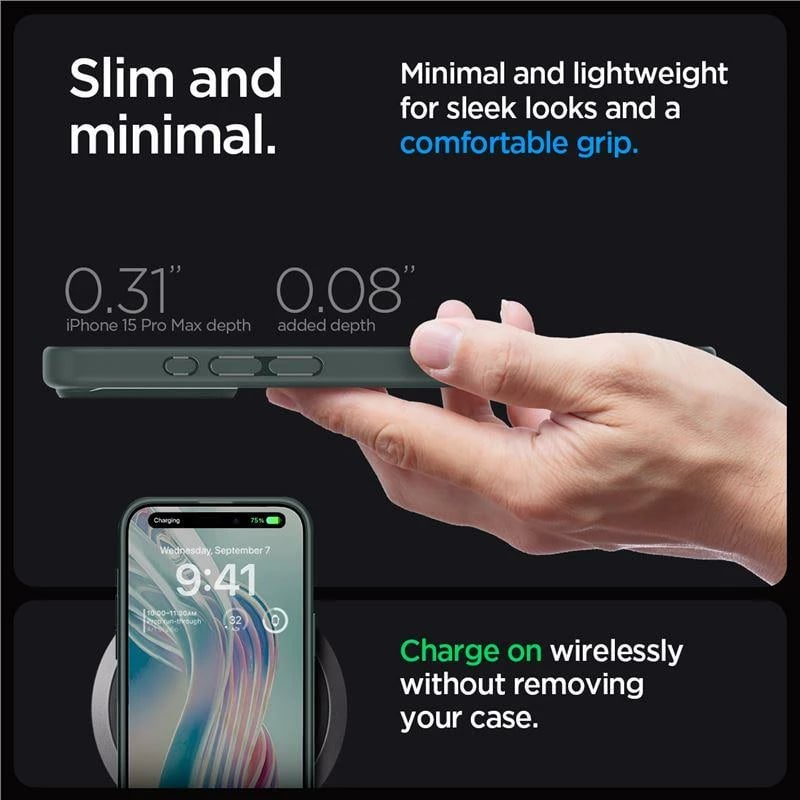 Mbështjellës Spigen Ultra Hybrid për iPhone 15 Pro Max, Gjelbër e errët