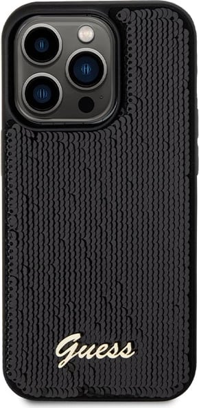 Mbështjellës Guess Sequin Script Metal për iPhone 13 Pro / 13, e zezë Mbështjellës Guess Sequin Script Metal për iPhone 13 Pro / 13, e zezë