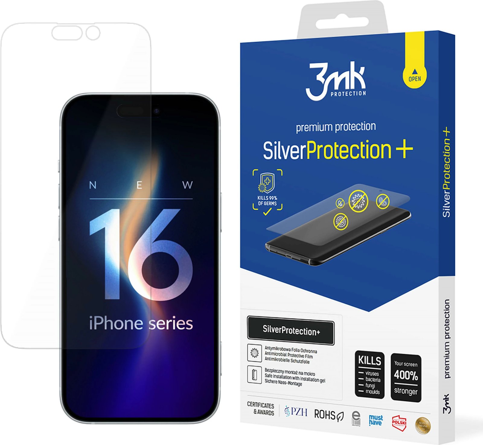 Film mbrojtës antibakterial 3mk SilverProtection+ për iPhone 16