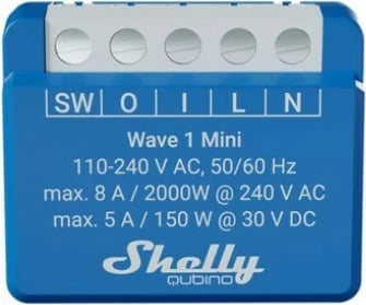 Smart switch Shelly Wave 1 Mini, wireless, plastikë, Blu