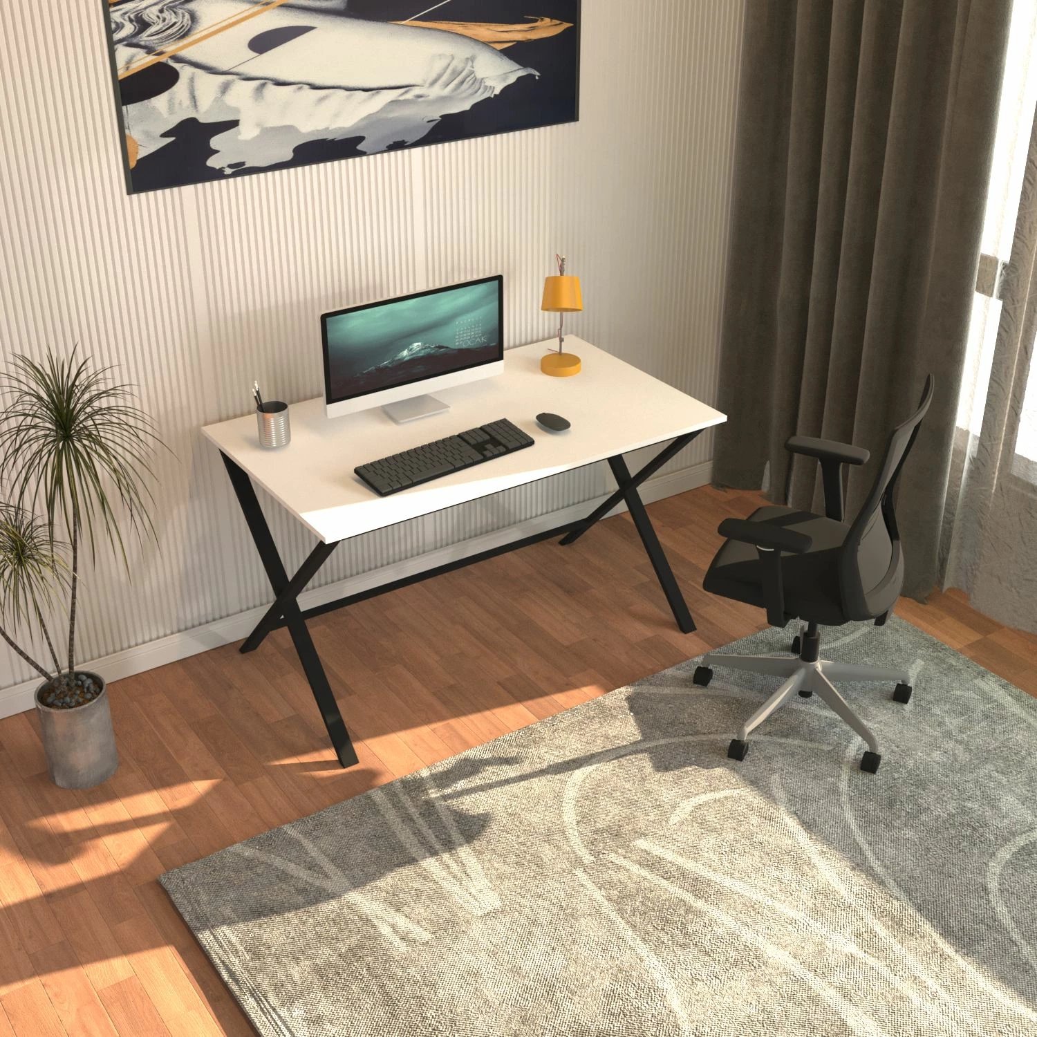 Tavolinë pune Hanah Home Elite, e zezë, e bardhë