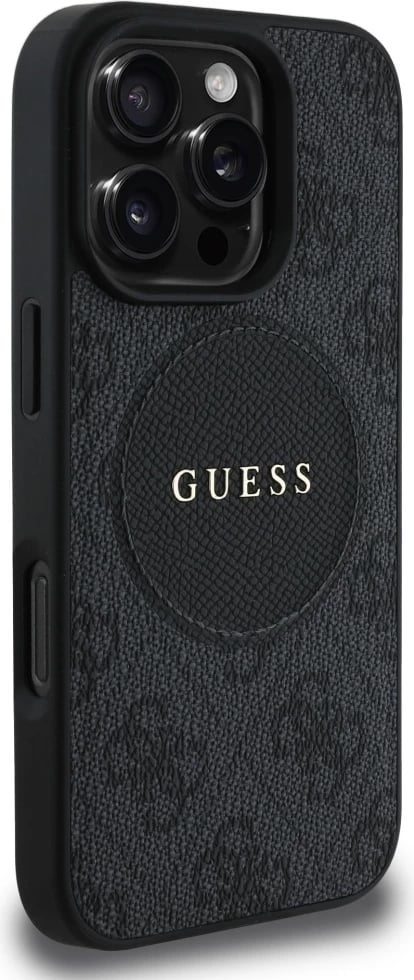 Mbështjellës Guess 4G Circle Classic Logo MagSafe për iPhone 16 Pro Max, zi