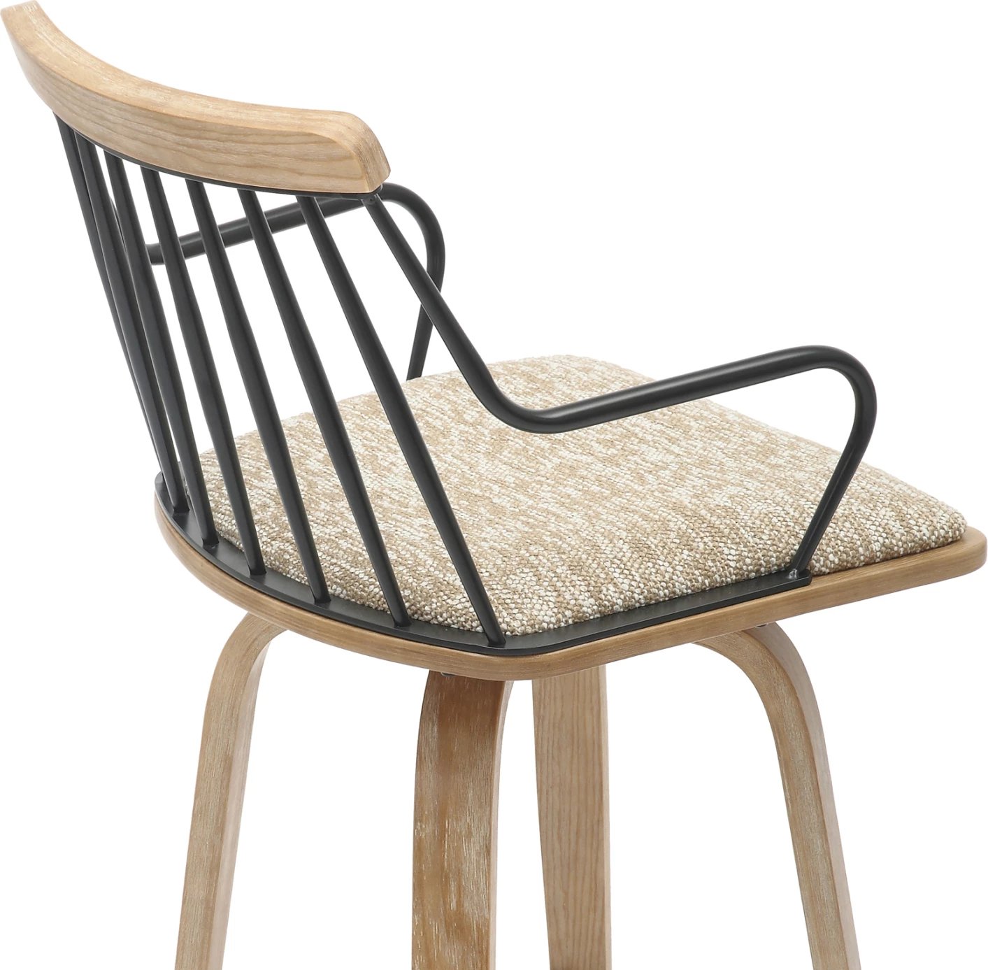 Karrige për bar JUDI FH9985.01, dru i përpunuar ngjyrë e bardhë e zbehtë-metal i zi-pëlhurë bezhë, 48x52x92H cm