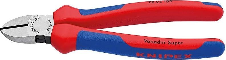 Darë diagonale Knipex 70 02 140, 140mm, krom-vanadium, dorezë plastike, kuqe/kaltër