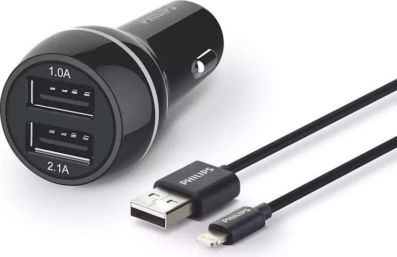 MBUSHES VETURE FAST CHARGING PHIIPS DLP2357V/10  | DUAL PORT USB-A LIGHTNING BLACK
