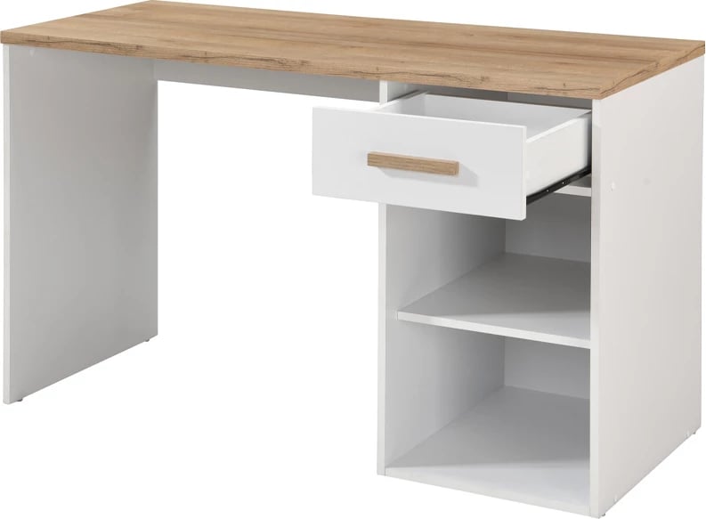 Tavolinë pune Practico 120, një sirtar, ngjyrë e bardhë-natyrale, 120x50x76
