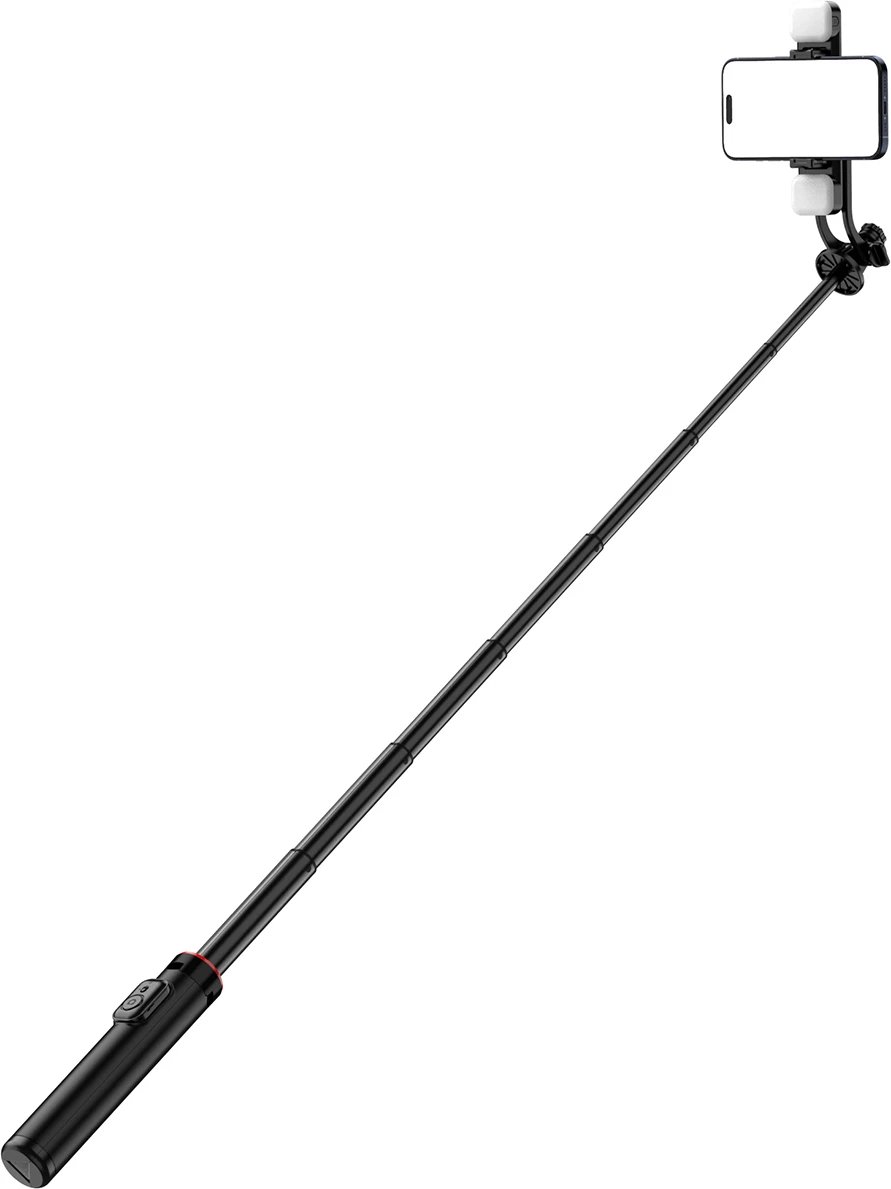 Selfie stick Hurtel WC12YDS tripod teleskopik me dy llampa, 1.3m, Bluetooth, i zi
