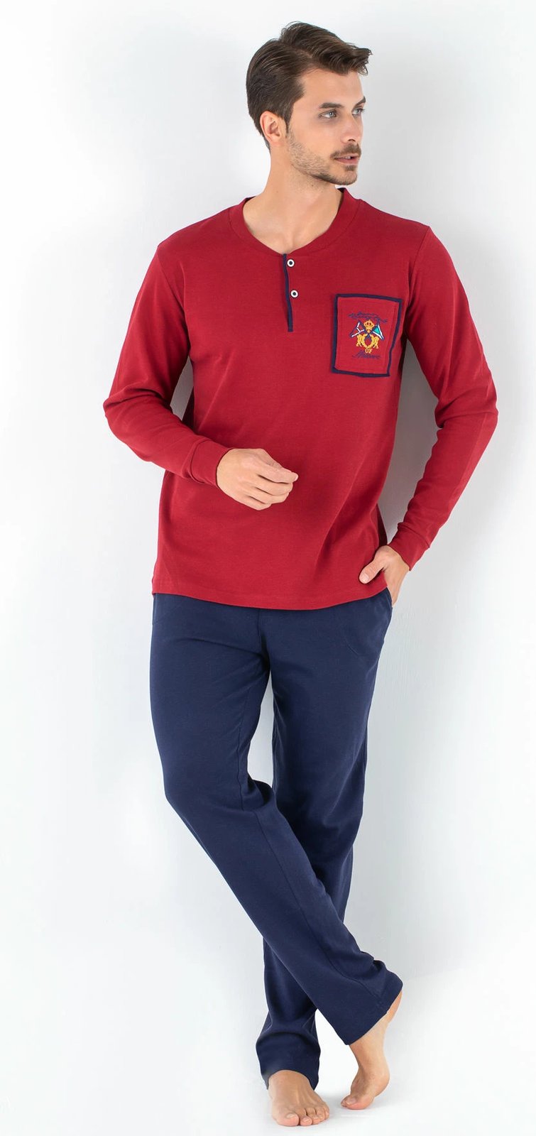 Set pizhamash për burra, ngjyrë e kuqe Claret, Jumeon, 256-020530, XXL