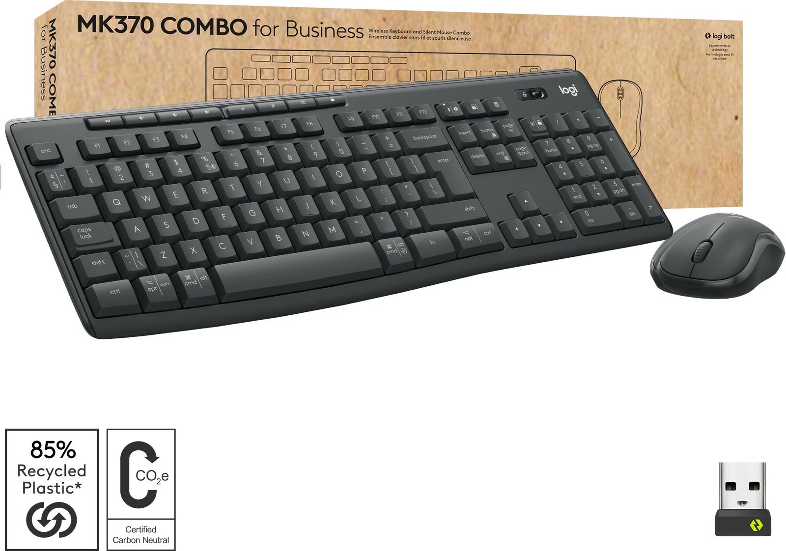 Set maus dhe tastierë Logitech MK370 Combo for Business, wireless, Bluetooth, full-size, grafit