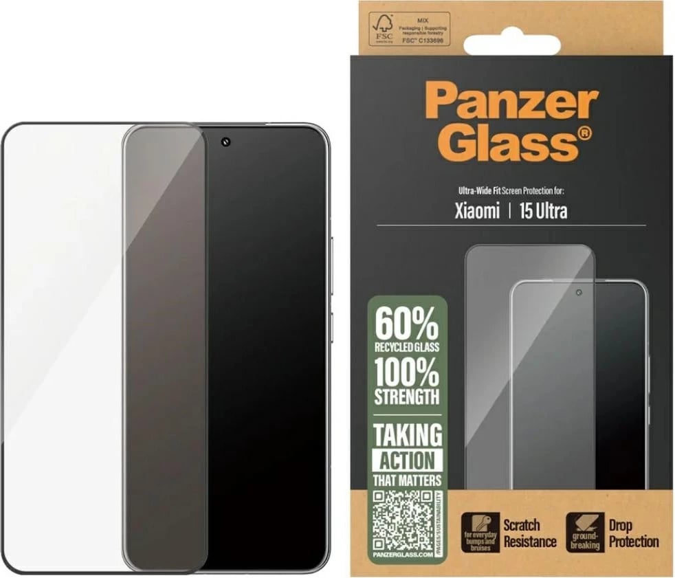 Xham mbrojtës PanzerGlass Ultra-Wide Fit për Xiaomi 15 Ultra, me kornizë të zezë