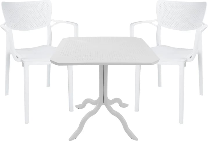 Tavolinë me karrige për terasë Icon-Fontline, 3 copë, PP, ngjyrë e bardhë