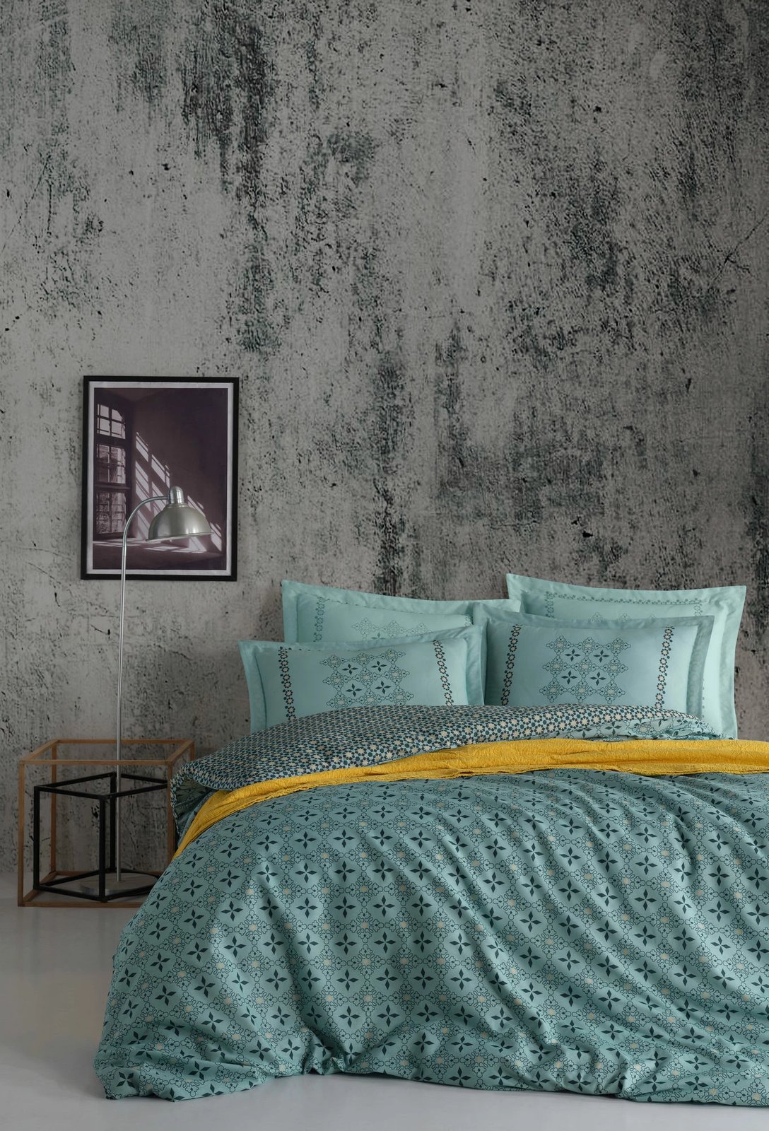 Set mbulesë për jorgan king size, L'essentiel, Minimal, ngjyrë kaltër, verdhë, e zezë