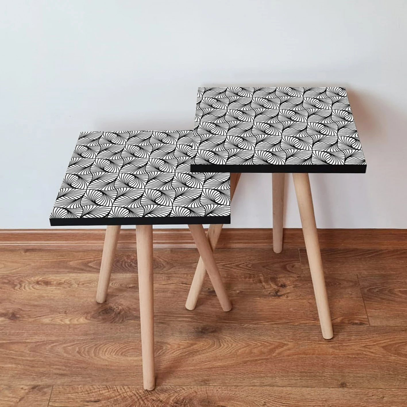 Set tavolina të mbivendosura, dy copë, Skye Decor, e zezë dhe e bardhë, 2Shp222