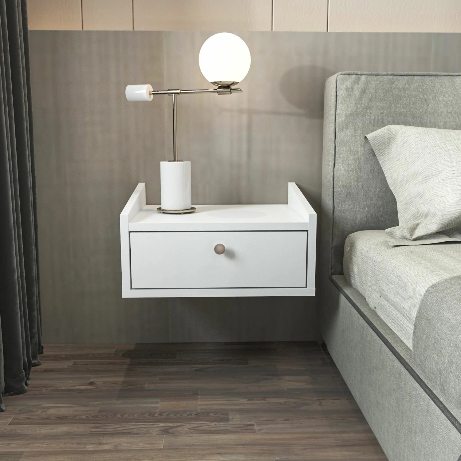 Komodinë anës krevati Skye Decor, Anel, e bardhë